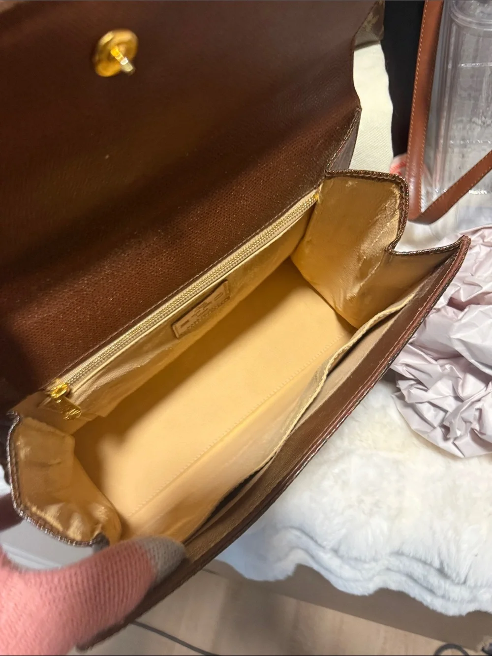 Etro Milano -Textured Brown Satchel with Scarf-Wrapped Handle and Gold Chain